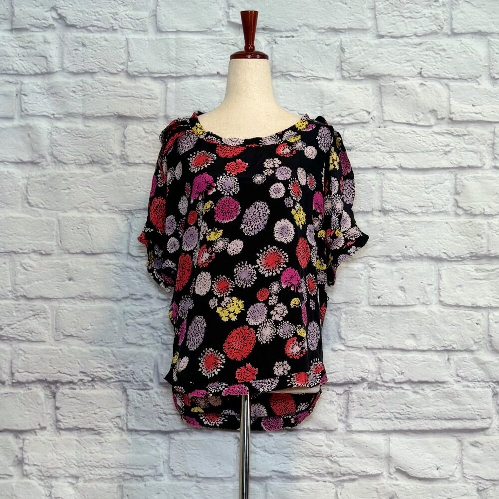 Anthropologie Dolan Black Silk Floral Top